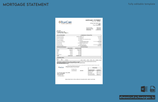 USA TrueCore Federal Credit Union Kontoauszug (Hypothekenabrechnung) in Word- und PDF-Formaten – Beispielvorschau